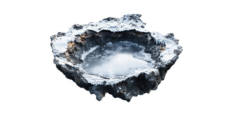 Fototapeta premium Frozen Crater With Snow-Covered Edges. Geological And Environmental Study Isolated On Transparent Background
