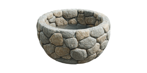 Stone Water Well. Traditional Rustic Design For Garden Or Landscaping Isolated On Transparent Background
