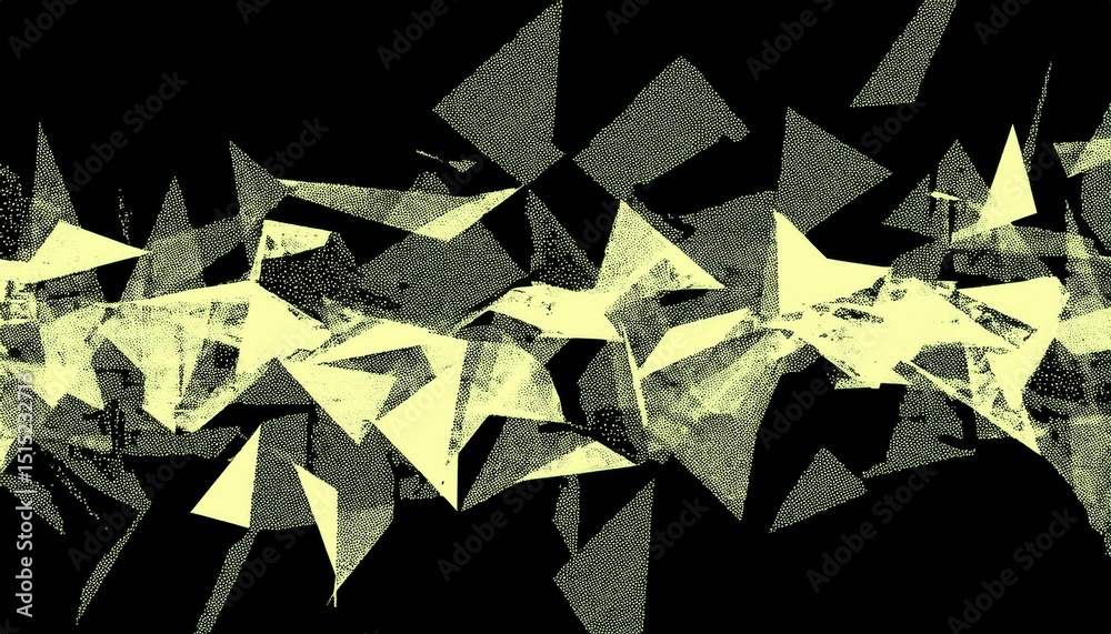 Aufkleber abstract halftone neon shards with chaotic geometric dispersion over black background for modern web design, cyberpunk print, or edgy branding with glitch inspired motion aesthetic

