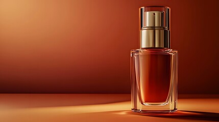 Luxurious amber perfume bottle on a gradient background.