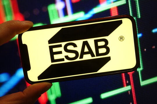 Konskie, Poland - February 18, 2025: ESAB company logo displayed on mobile phone