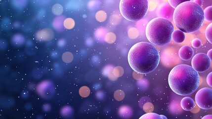 Vibrant abstract microorganisms on a colorful background with light bokeh effect and sparkling particles