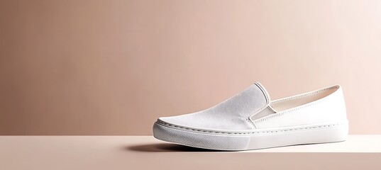 Casual slip-on sneaker on the right against minimal backdrop with ample text space