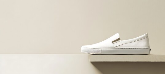 Casual slip-on sneaker on the right against minimal backdrop with ample text space