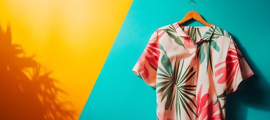 Casual Summer Dress on Right with Vibrant Background and Ample Branding Space