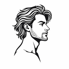 Stylish illustration of a handsome man profile with curly hair on a white background