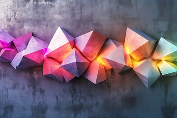 Abstract geometric shapes in pink and orange light on a textured gray background modern art design