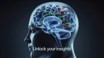 Human Brain Anatomy with Neural Pathways on Dark Background