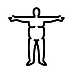 Obese male body outline icon. Fat Body type black line illustration.