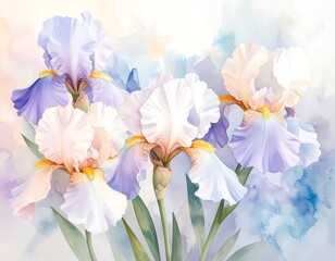 Obraz premium Delicate pastel irises in soft watercolor