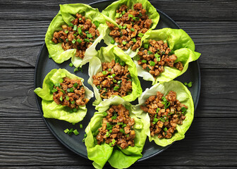 Fresh and Crispy Ground Chicken lettuce wraps