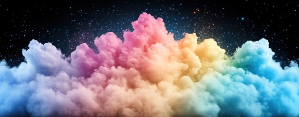 Vibrant rainbow clouds against a starry night sky