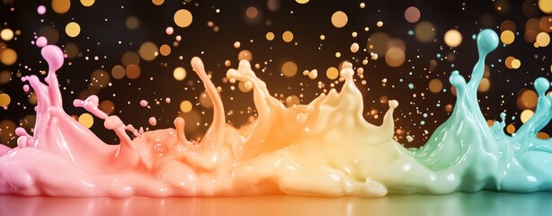 Colorful paint splashes with bokeh lights in vibrant motion