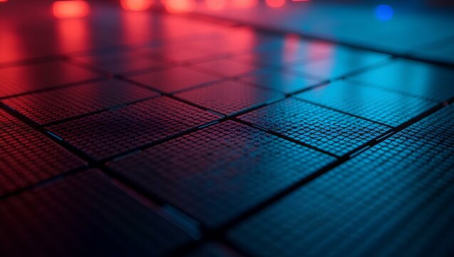 A close-up of a modern LED display featuring a metal grid and plate, showcasing blue digital numbers reflecting financial market technology - Powered by Adobe