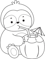 Outline of Cute sloth vector icon. Coloring book of Funny baby sloth animal.