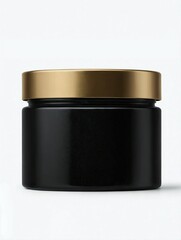 Black Glass Jar with Metallic Gold Lid Mockup