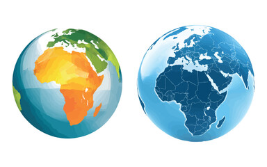 Fototapeta premium Two globes showing Africa and Europe isolated on white background