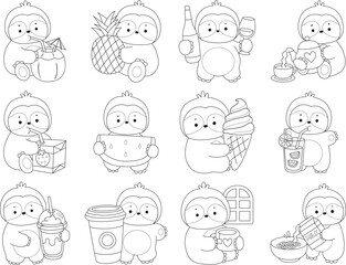 Outline of Cute sloth vector icon. Coloring book of Funny baby sloth animal. © Dian