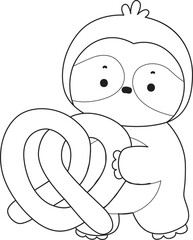 Outline of Cute sloth vector icon. Coloring book of Funny baby sloth animal.