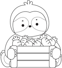 Outline of Cute sloth vector icon. Coloring book of Funny baby sloth animal.