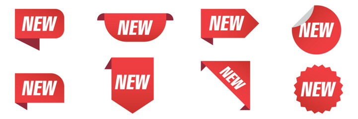 New Tag Red Set. Special Offer Shopping Stickers and Label. Badges Vector Mockup