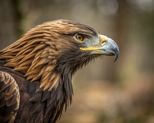 Fototapeta premium A wild, close-up portrait captures the intense eye and brown feathers of a red-tailed hawk, a majestic bird of prey and skilled hunter