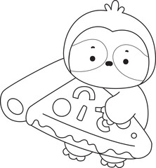 Outline of Cute sloth vector icon. Coloring book of Funny baby sloth animal.