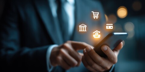 Fototapeta premium Business professional using phone to access online banking features and manage financial transactions