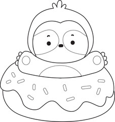 Outline of Cute sloth vector icon. Coloring book of Funny baby sloth animal.
