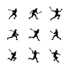 Baseball player silhouettes action poses logo set