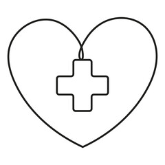 Heart shape plus sign with continuous line drawing. Health care concept. Vector illustration isolated on white.