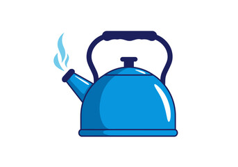 Blue kettle with steam