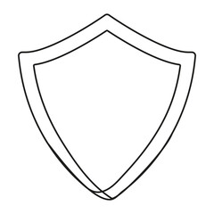 Continuous line drawing shield badge. Protection and guard drawing symbol. Vector illustration isolated on white.
