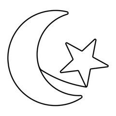 Young moon with star continuous line drawing. Night symbol. Vector illustration isolated on white.