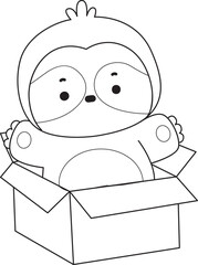 Outline of Cute sloth vector icon. Coloring book of Funny baby sloth animal.