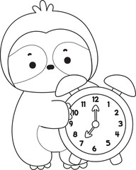 Outline of Cute sloth vector icon. Coloring book of Funny baby sloth animal.