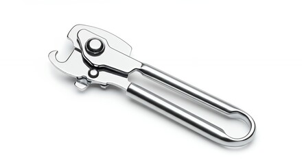 Silver can opener on white background