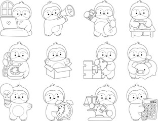 Outline of Cute sloth vector icon. Coloring book of Funny baby sloth animal.