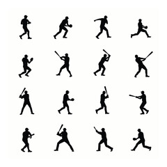 Obraz premium Baseball player silhouette action set poses graphics