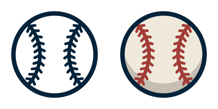 Vector illustration of baseball icon with red stitching detail.
