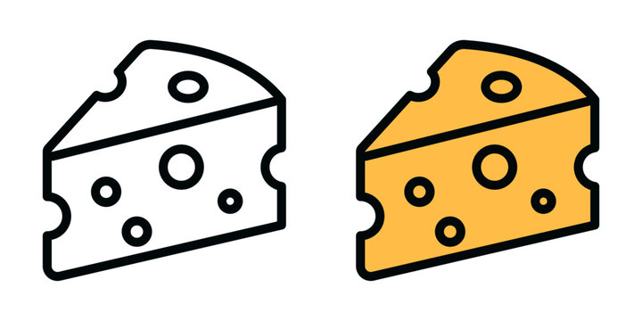 Vector illustration of cheese slice icon with holes and color.