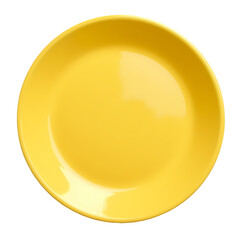 A top down view of a simple, round, and empty yellow plate isolated  isolated on transparent background