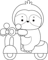 Coloring pages of Funny baby sloth animal series stock illustration. 
