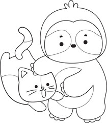 Coloring pages of Funny baby sloth animal series stock illustration. 