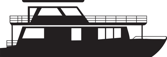 Silhouette Illustration of a Two-Story Yacht on  Background, Nautical Vessel, Maritime Transport, Watercraft, Boating