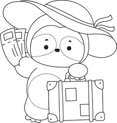 Coloring pages of Funny baby sloth animal series stock illustration. 