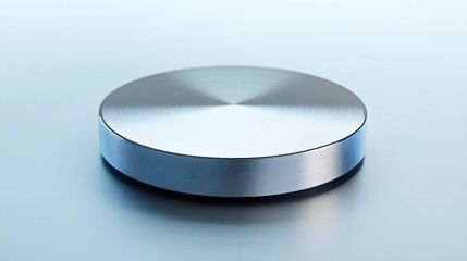 Polished metallic disc on a light background.