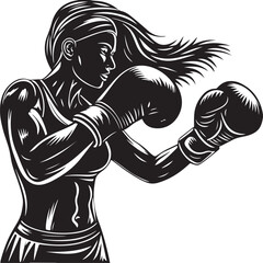 Fototapeta premium female boxer silhouettes vector graphic design, boxing printable design eps