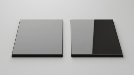 Two rectangular objects, one light gray and one dark gray, displayed side by side.