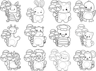 Outline of Cute wild animal vector icon. Lineart of Fluffy pet stickers.